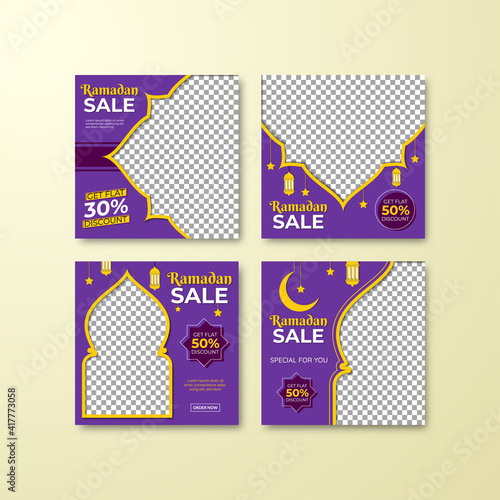 Ramadan sale social media and marketing post. Social media banner template. Sale banner with blank areas for images or text. Special offer layout design for advertising