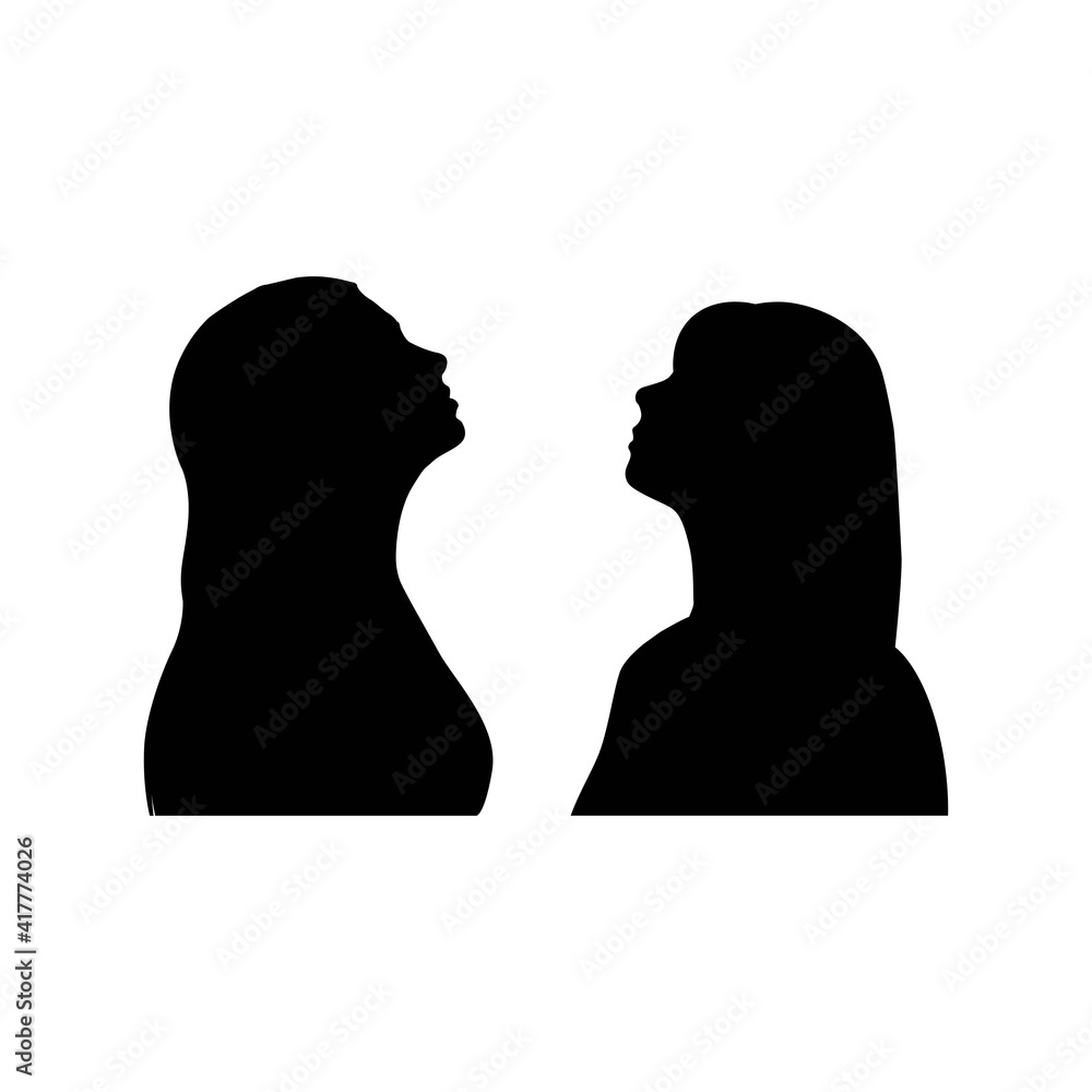 Women's Silhouette. Two Woman from side black vector Women's Silhouette. Two Woman from side black vector