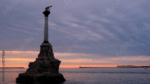 Monument to Sunken Ships in Sevastopol at sunset, Crimea peninsula.