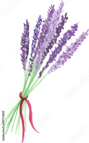 Fototapeta Naklejka Na Ścianę i Meble -  Watercolor clipart Lavender blossom and Leaf