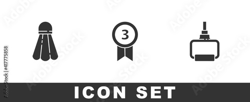 Set Badminton shuttlecock, Medal and TPX loop training equipment icon. Vector.