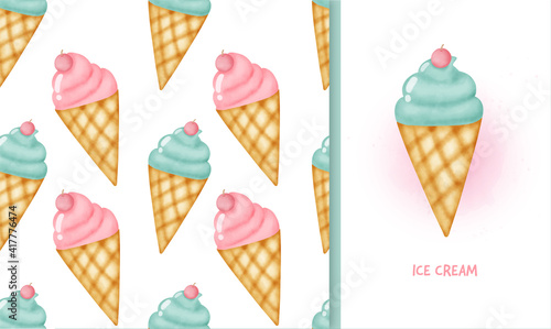  seamless pattern ice cream and greeting card .