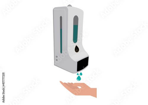 Hand with automatic alcohol dispenser for cleaning hand vector illustration.