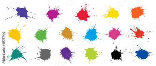 Set of colorful grunge blots, splats. Paint splash. Vector illustration.