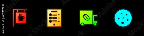 Set Street signboard coffee, Coffee menu, street truck machine and Cookie or biscuit icon. Vector.
