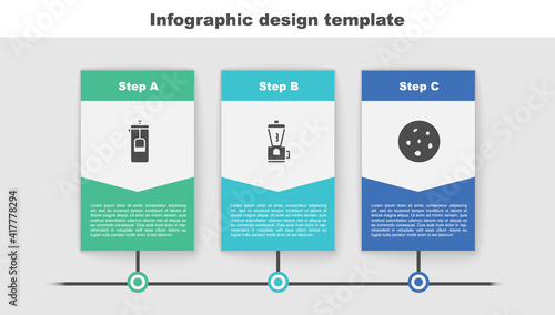 Set French press, Electric coffee grinder and Cookie or biscuit. Business infographic template. Vector.