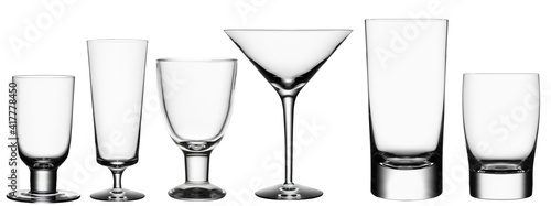 Set of empty cocktail glasses isolated on white background with clipping path