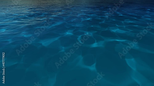Beautiful tranquil natural vacation seascape with scenic ocean waves in tropical environment, deep clear transparent pure blue water background. A summer travel in paradise, peaceful 3D render