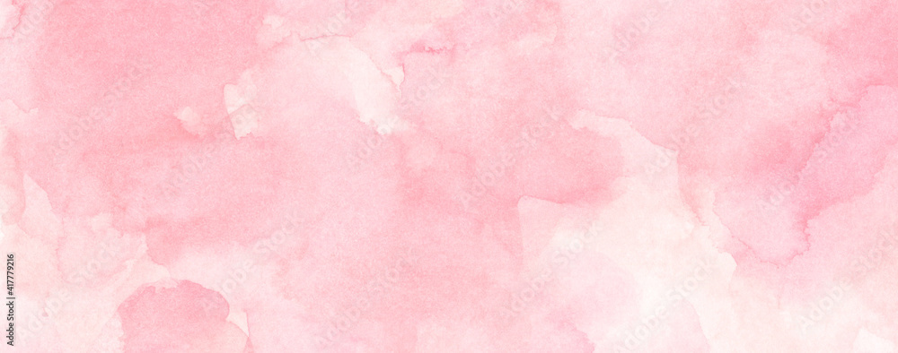 Abstract horizontal background designed with soft pink tone watercolor stains.