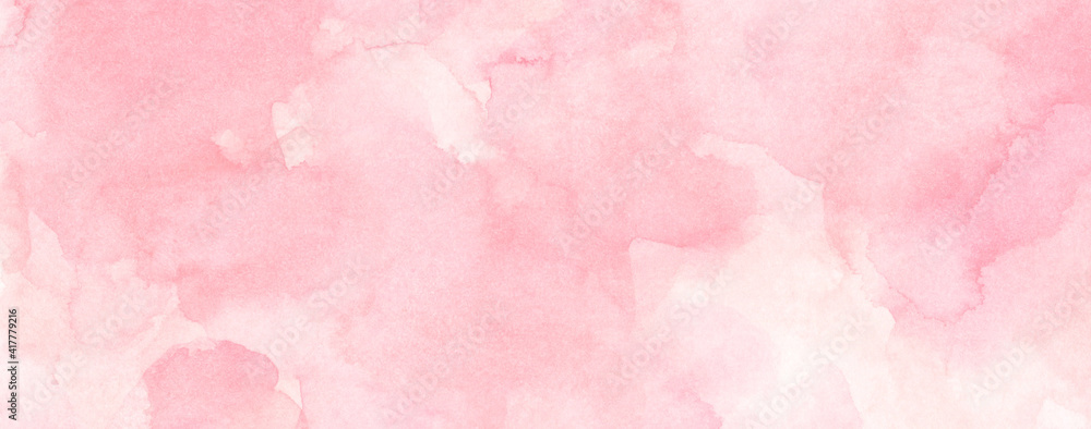 Obraz premium Abstract horizontal background designed with soft pink tone watercolor stains.