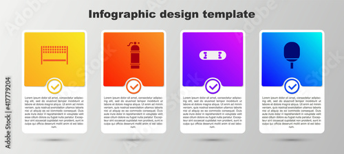 Set Ribbon in finishing line, Aqualung, Skateboard trick and Racket for playing table tennis. Business infographic template. Vector.