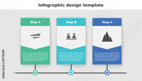 Set Hang glider, Snowboard and Mountains. Business infographic template. Vector.