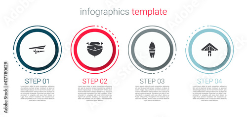 Set Hang glider, Speedboat, Surfboard and . Business infographic template. Vector.