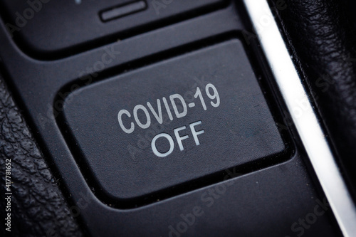 Car automobile automotive auto push Button covid 19 virus covid-19 or corona protected.