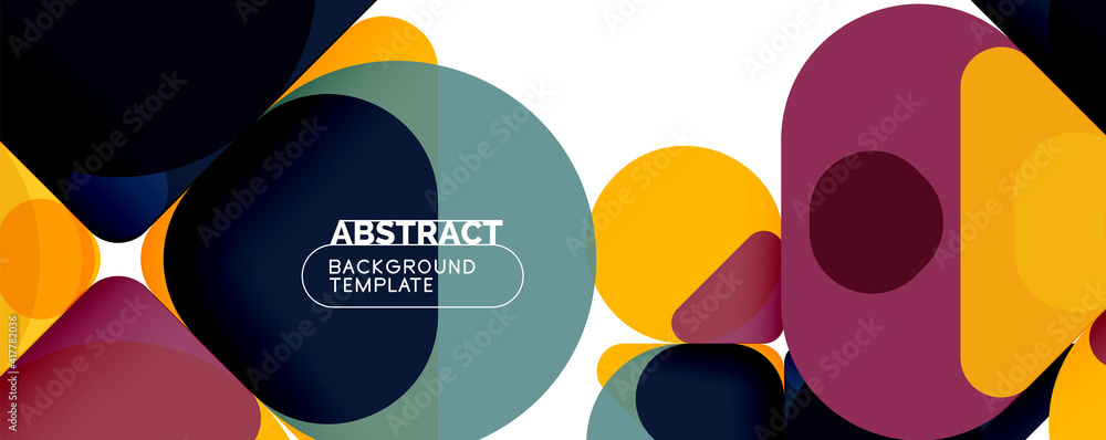 Flat geometric round shapes and dynamic lines, abstract background. Vector illustration for placards, brochures, posters and banners Flat geometric round shapes and dynamic lines, abstract background. Vector illustration for placards, brochures, posters and banners
