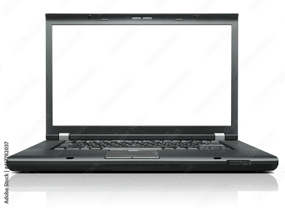 Laptop isolated on white with blank display - front view Laptop isolated on white with blank display - front view