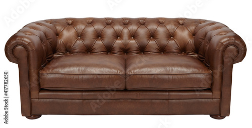 Image of a modern brown leather sofa over white background