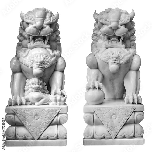 Konstfotografi Two Statue Lion Foo Fu dog