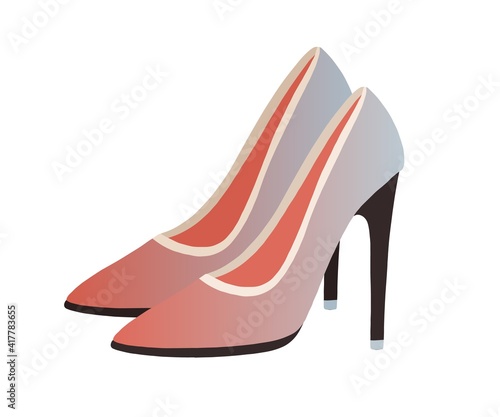 Elegant women's high-heeled party shoes or stilettos. Fashion and stylish footwear. Colored flat vector illustration of modern pair isolated on white background