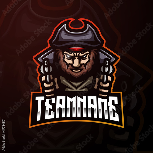 Pirate with guns mascot esport logo design