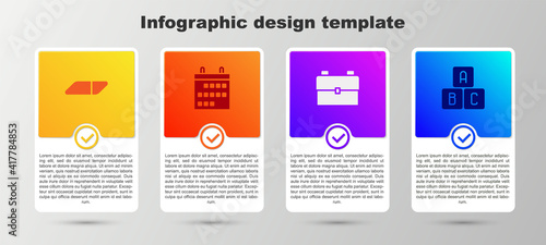 Set Eraser or rubber, Calendar, School backpack and ABC blocks. Business infographic template. Vector.