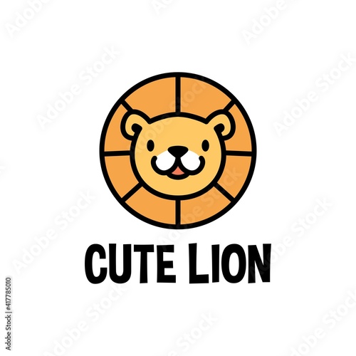 cute lion head cartoon playful logo vector icon illustration