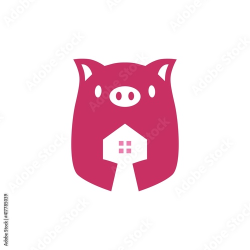 pig house home negative space logo vector icon illustration