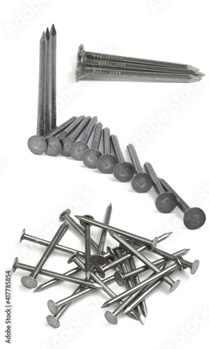 Fotografie Set of iron Nails isolated on white background.