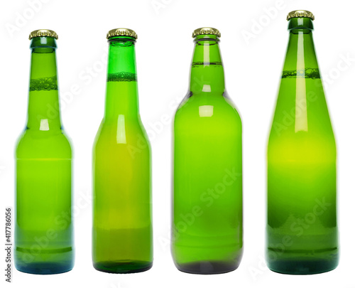 Green beer bottles isolated on white