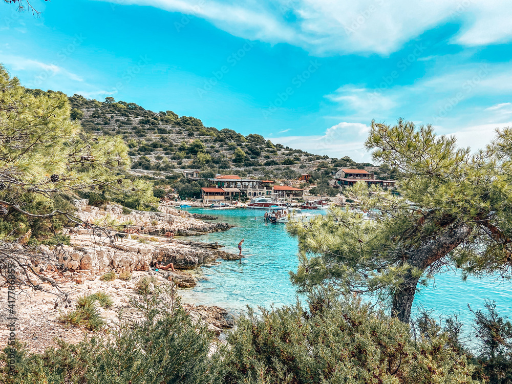 Turquoise bay on the island of Kaprije in Croatia