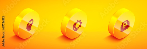 Set Isometric Support operator in touch, Telephone 24 hours support and Envelope setting icon. Vector.