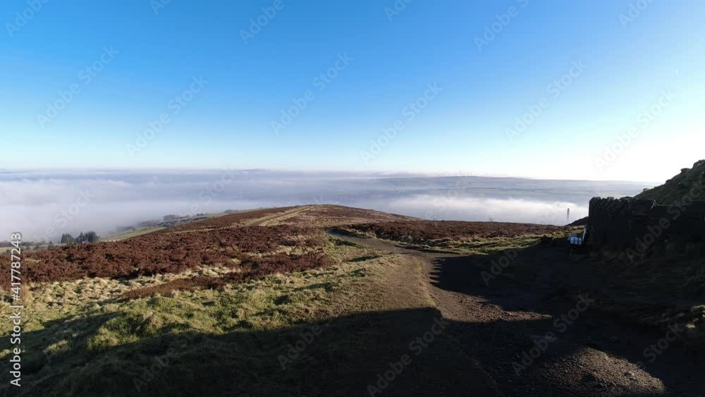 Highlands viewpoint swirling mist clouds passing farmland moorland countryside timelapse on bright sunny day Highlands viewpoint swirling mist clouds passing farmland moorland countryside timelapse on bright sunny day