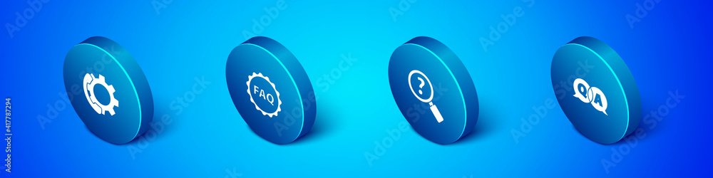 Set Isometric Telephone 24 hours support, Unknown search, Question and Answer and Label with text FAQ icon. Vector. Set Isometric Telephone 24 hours support, Unknown search, Question and Answer and Label with text FAQ icon. Vector.