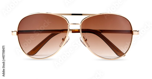 Sun glasses in a metal frame on a white background