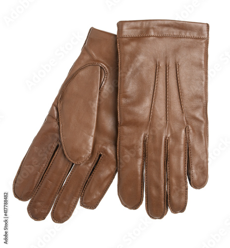 Brown leather gloves isolated on the white background