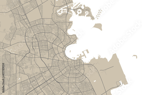 Vector map of Doha, Qatar, State of Qatar. Street map art poster illustration.