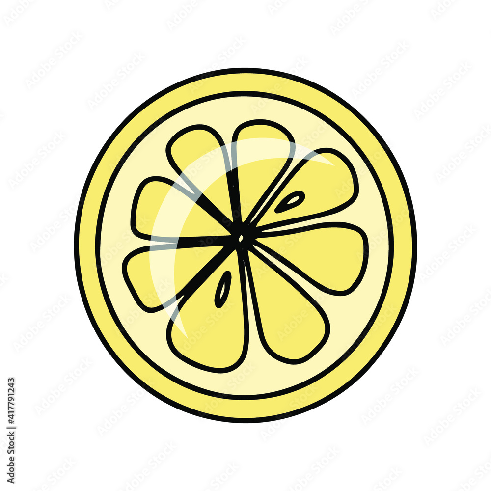 Summer fresh citrus lemon slice hand drawn vector illustration isolated on white backgraund Summer fresh citrus lemon slice hand drawn vector illustration isolated on white backgraund