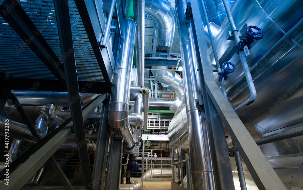 Industrial zone, Steel pipelines, valves and tanks Industrial zone, Steel pipelines, valves and tanks