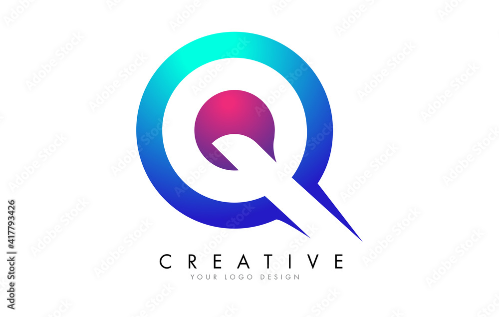 Colorful Q Letter Logo Design with a Creative Cuts and Gradient Blue and Pink Rounded Background. Colorful Q Letter Logo Design with a Creative Cuts and Gradient Blue and Pink Rounded Background.