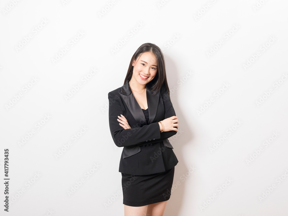 Portrait of Asian woman long hair and wearing suit thinking about success, isolated on white background. Portrait of Asian woman long hair and wearing suit thinking about success, isolated on white background.