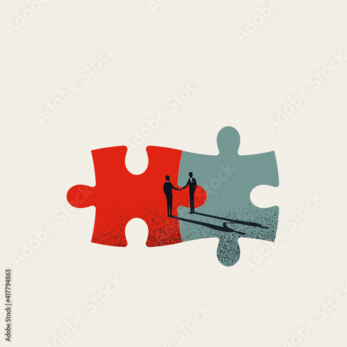 Business merger and acquisition vector concept with businessmen shaking hands, end of negotiation, success.