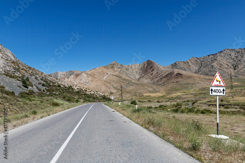 Road through the Karatau Mountains in southern Kazakhstan in summer