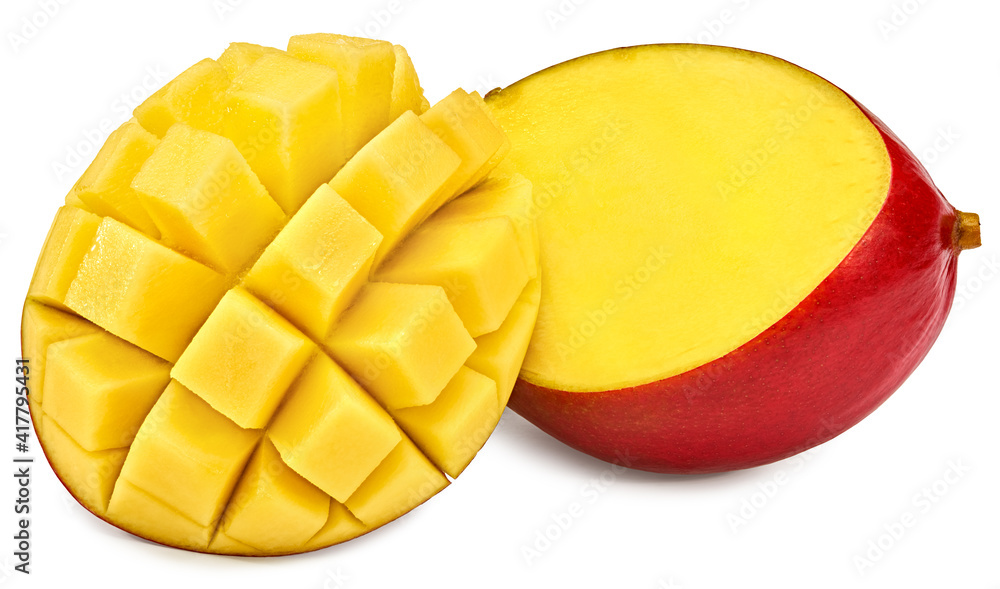 fresh sliced mango isolated on white background. exotic fruit. clipping path fresh sliced mango isolated on white background. exotic fruit. clipping path