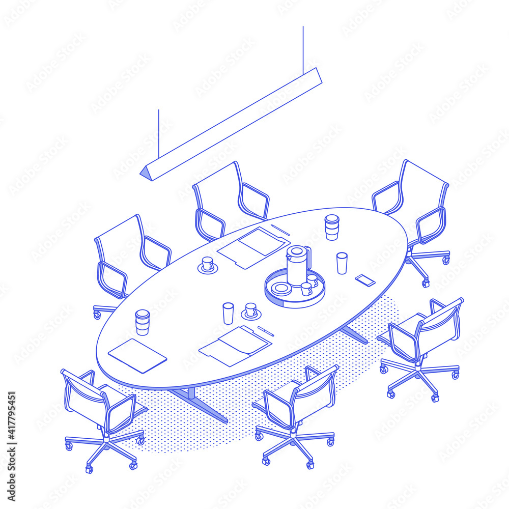 Modern isometric conference room on white. Vector illustration in flat ...