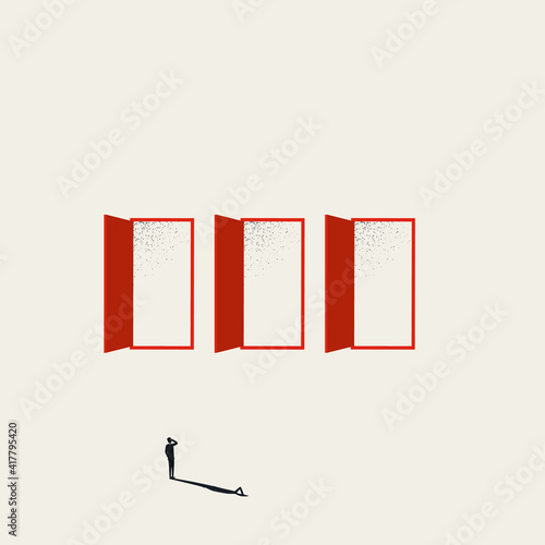 Business career choice vector concept with open doors for talent and skill. Symbol of job opportunity, ambition.
