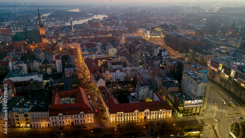 Poland, Szczecin 03/03/2021. Panorama of the city, view from the drone. The photo shows the view of the old town and the cathedral © Dariusz