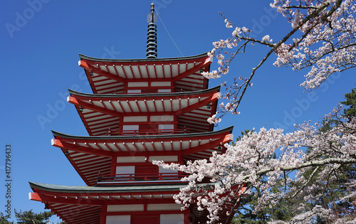 Chureito Pagoda in Spring at Fujiyoshida, Japan. photo