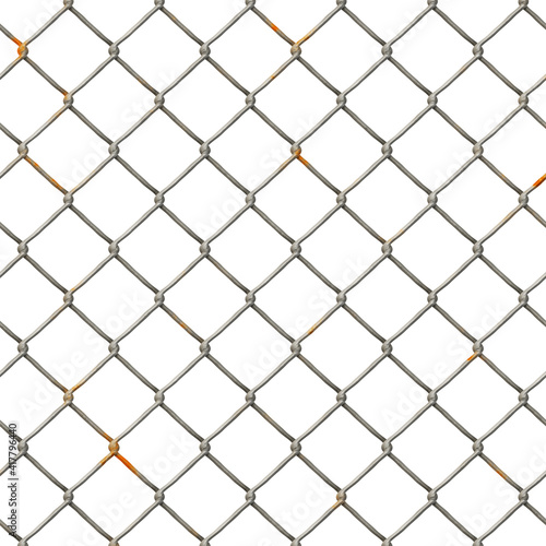 Chain Fence. Steel grid isolated on white