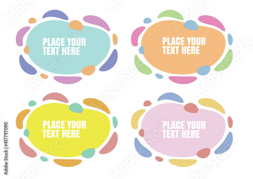 Abstract modern geometric graphic element banners in four colored forms with flowing liquid shapes