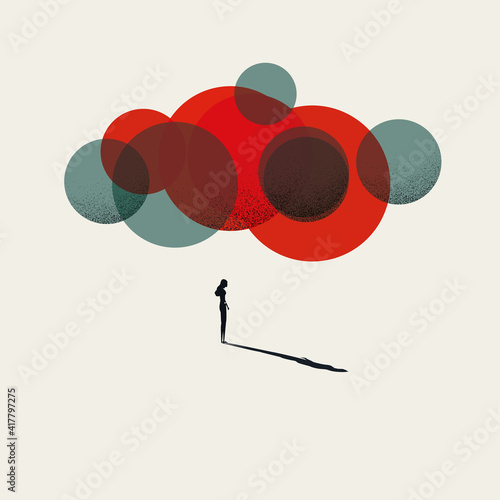 Business woman and information overload or stressful job environment, vector concept. Being under pressure.